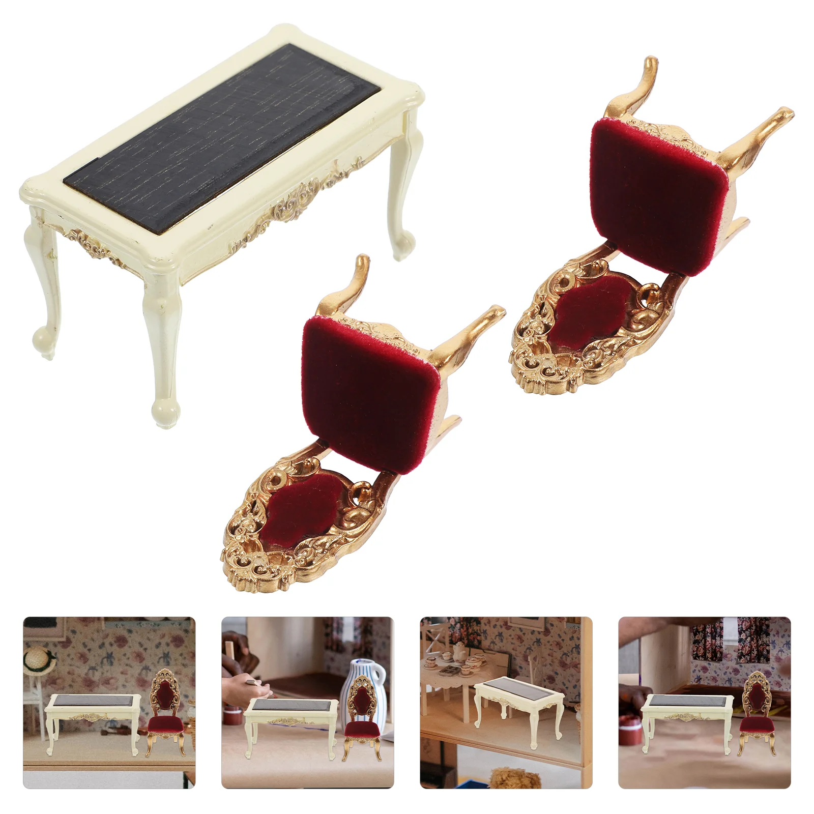 

1Set Miniature Furniture Ornament Mini House Accessory Mini House Dining Table Chairs 1:25
