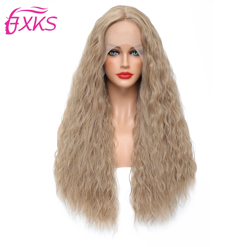 

Light Brown Lace Front Long Wave Synthetic Wig 13X1cm Lace Frontal Heat Resistant Fiber Hair Wigs For Women Daily Use 26In FXKS
