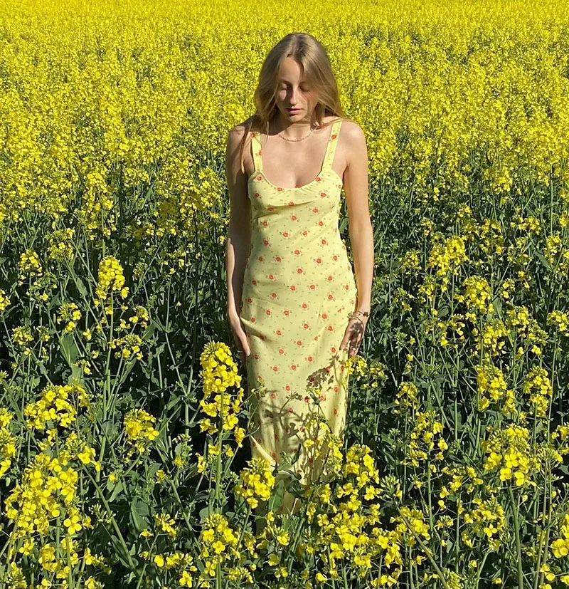 

Y2k Women's Summer Dress Adults Sexy Sleeveless Floral Print U-shaped Neck Single Piece Flower Style Streetwear Casual Outfits