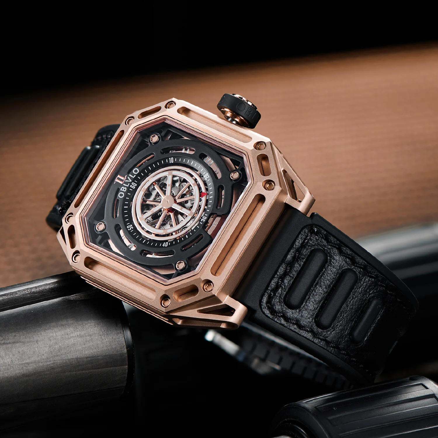 

OBLVLO Luxury Brand Fashion Luminous Men Sport Watch Mechanical Automatic Watch Waterproof Square Rubber Watch AK