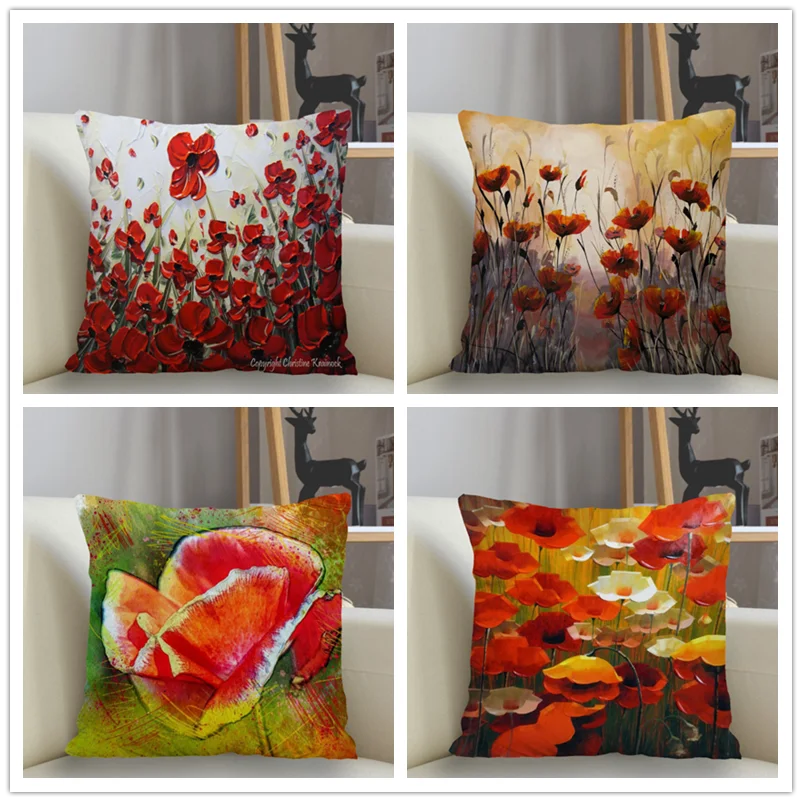 

Musife Poppy Flower Pillowcase Custom Square Pillow Cover Case Zipper Pillowcase 35*35,40*40,45*45cm Drop Shipping