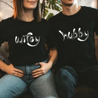 hubby wifey cute letter print loverst shirt couple short sleeve o neck loose tshirt women man tee shirt tops camisetas mujer