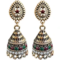 milangirl boho style vintage antique gold color hollow long bell inlaid crystal rhinestone zircon metal dangle earrings