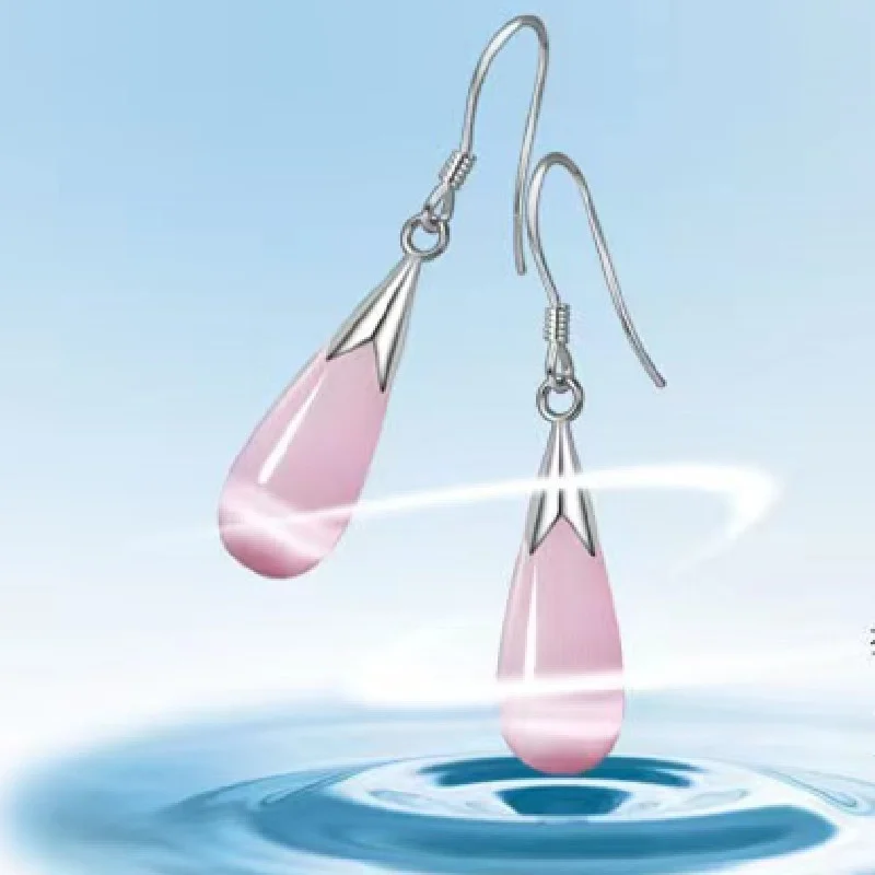 

Fashion Women Stainless Steel Opal Water Drop Hanging Long Crystal Diamond Earrings Pendant Jewelry Bridal Wedding Gift Accessor