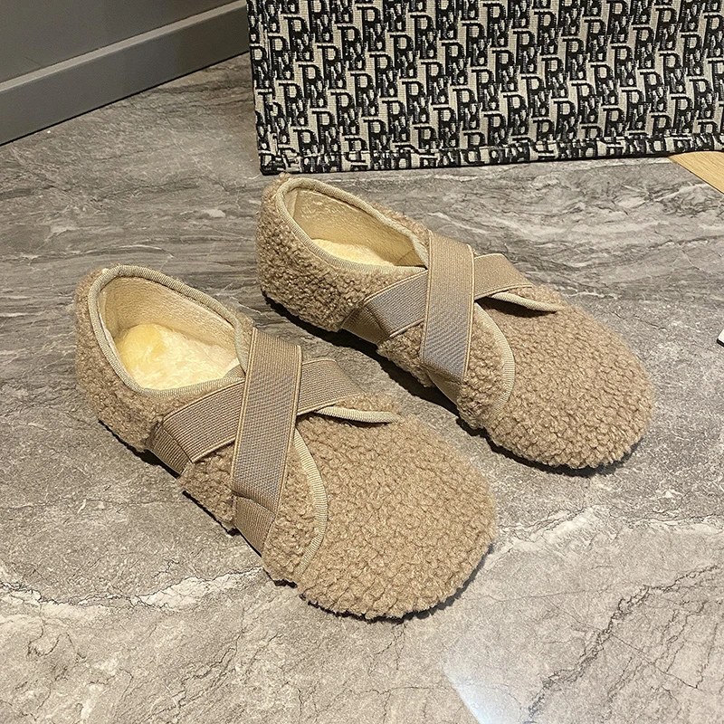 Lamb Edamame Peas Shoes Women Plus Velvet Warmth Flat-bottomed Wool Shoes 2021 Elastic Band Flat-bottomed Women's Shoes