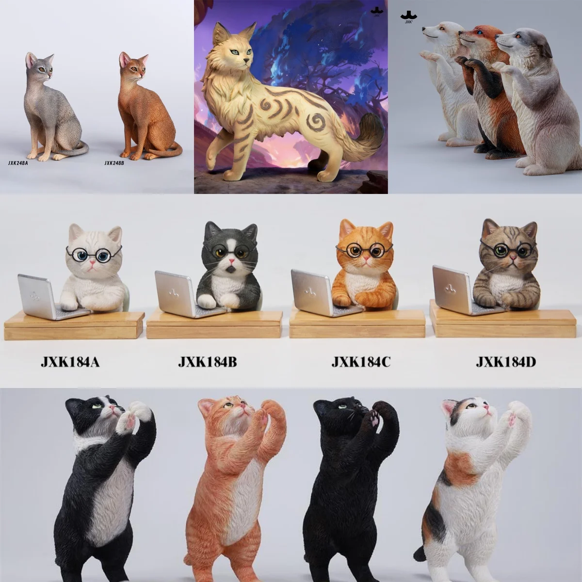 Фото HIPLAY JXK Фигурка кошки из смолы: Кот из туманного леса, Кунг-фу кошка, Многоцветная абиционская кошка, Слак-офф кошка. Высокодетализированная, реалистичная. №1
