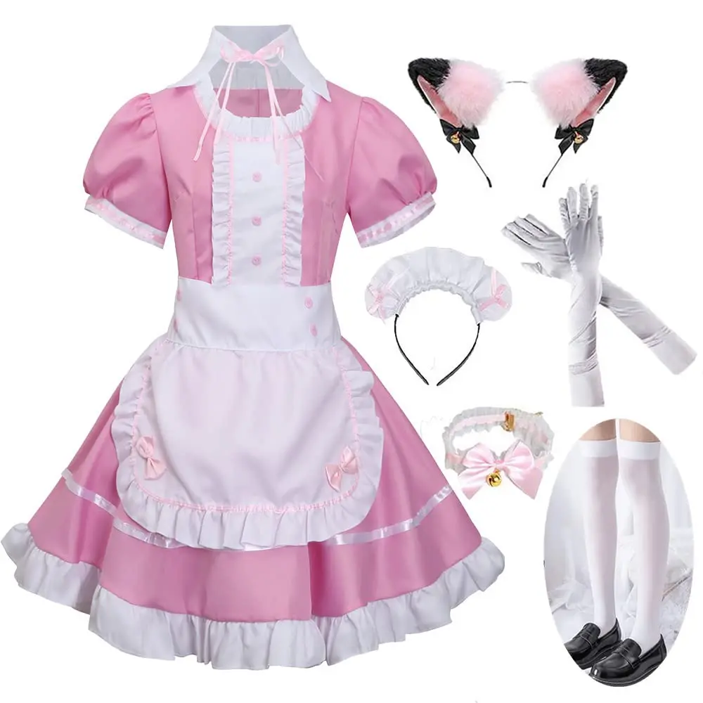 

Japanese Anime Sissy Maid Dress Cosplay Sweet Classic Lolita Fancy Apron with Socks Gloves Set