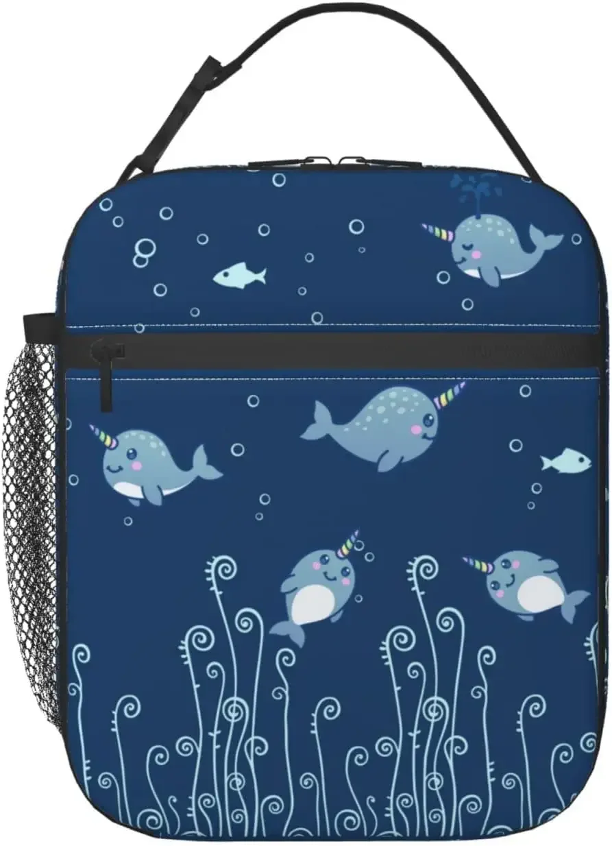 

Милый Ланч-бокс Sea Narwhal, многоразовые сумки, изолированная сумка для обеда, термоохладитель для мужчин и женщин, для пляжа, пикника, путешествий, один размер