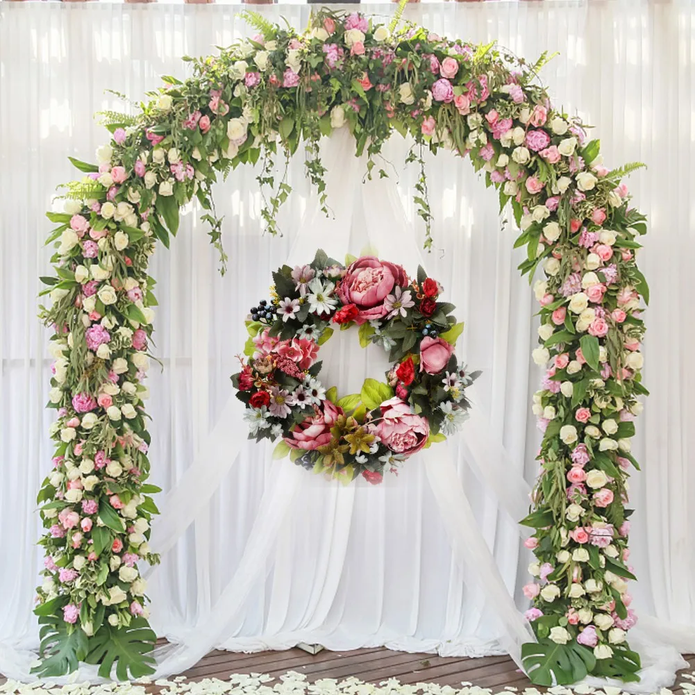 

Искусственный венок с пионами на День святого Валентина, Пасхальная Радужная гирлянда тюльпанов, подвесные дверные искусственные цветы дл...