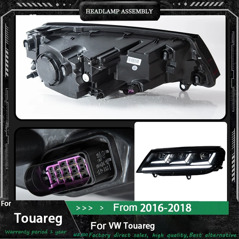Фото Стайлинг автомобиля для VW Touareg Светодиодная фара 2016-2019 Touareg LED DRL Hid Option Фара Angel Eye Bi Xenon Beam Аксессуары №1