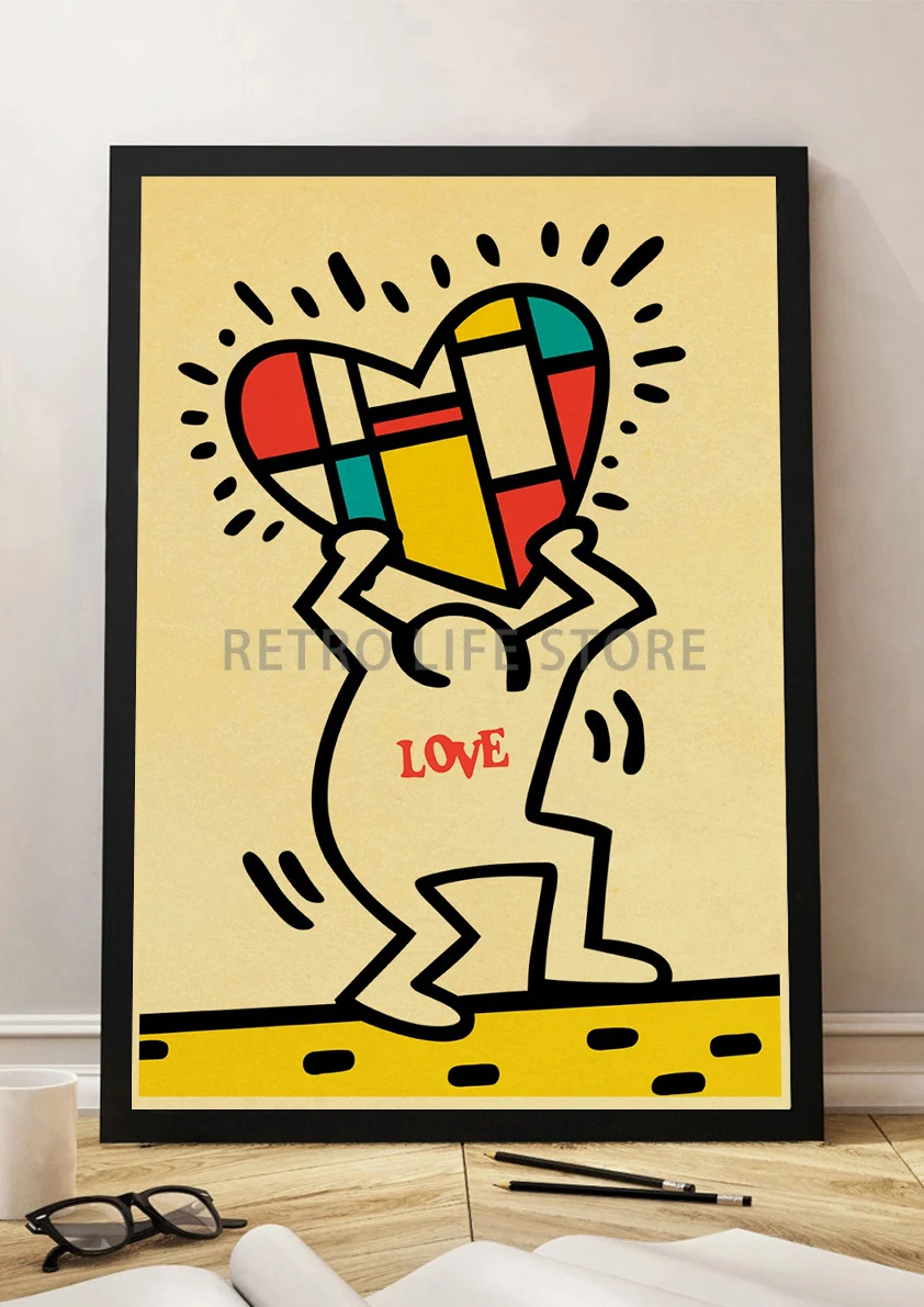 Настенная живопись Keith Art винтажная коллекция из крафт-бумаги Постер Haring Pop Shop