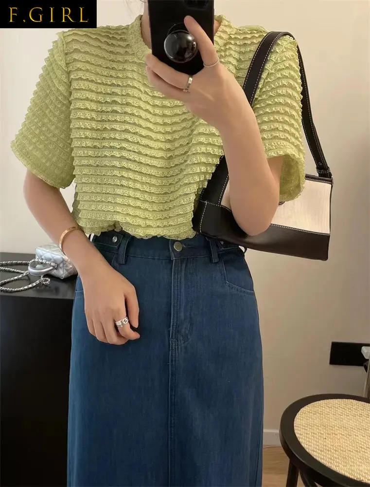 

Женские винтажные Топы с коротким рукавом, однотонные пуловеры в Корейском стиле, повседневные Элегантные шикарные блузки для девушек, лет...