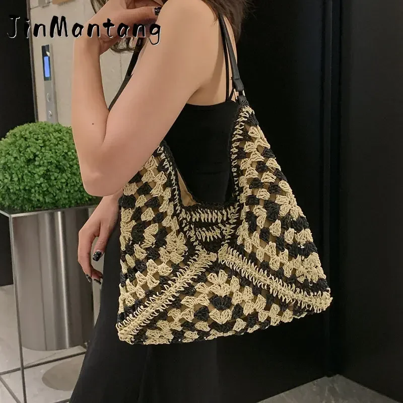 

JinMantang Summer Women Weave Straw Tote Bag 2023 New In Travel Big Beach Bags Handmade Lady High-capacity Handbag