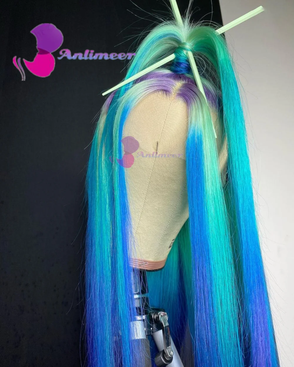 

Ombre Blue Purple Green Wigs for Women Colored Human Hair Lace Front Wigs Silk Straight Human Hair Wig Lace Front Wigs