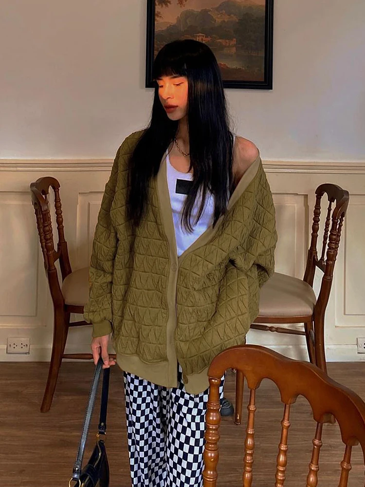 

WeiYao Long Sleeves V Neck Buttons Sexy Oversized Solid Jacket Coat 2022 Autumn Winter Women New Outfits Y2K Streetwear Party