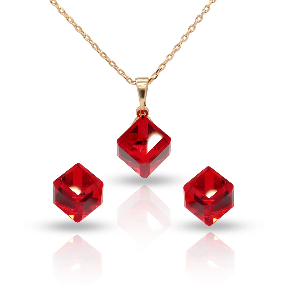 

Beauty Crystal Square Earrings Necklace Sets for Women Wedding Bridal Party Trendy Geometric Jewelry Set
