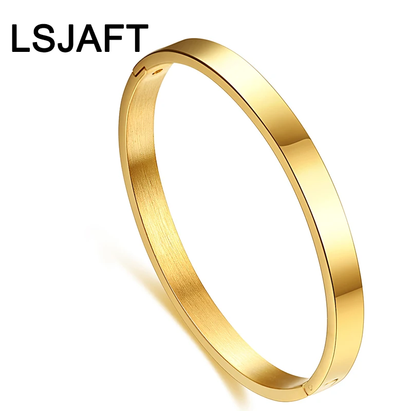 

Ins Fashion Gold Plated Stainless Steel High Polished Cuff Bangle Women Girls Simple Bracelet Jewelry Gift Party Wedding