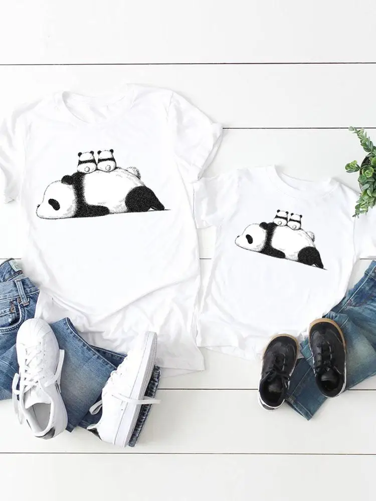 

Family Matching Outfits Panda Trend New Cute Women Kid Child Summer Mom Mama Girl Boy Mother Tshirt Tee T-shirt Clothes Clothing