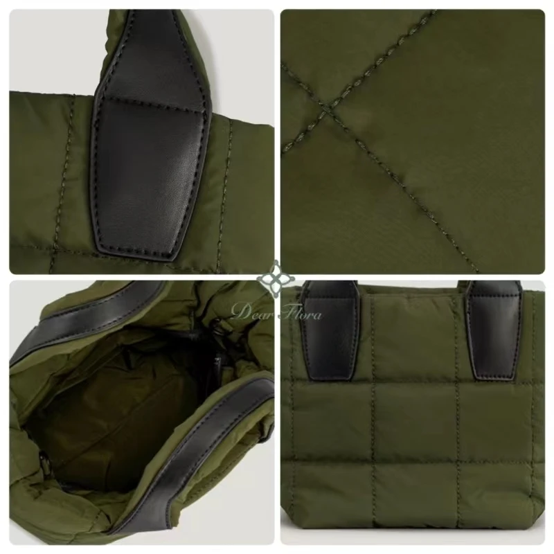 Women's Fashion Space Cotton Handbag Nylon Simple Soft Tote Bag High Grade Lingge Bucket Single Shoulder Messenger Crossbody Bag