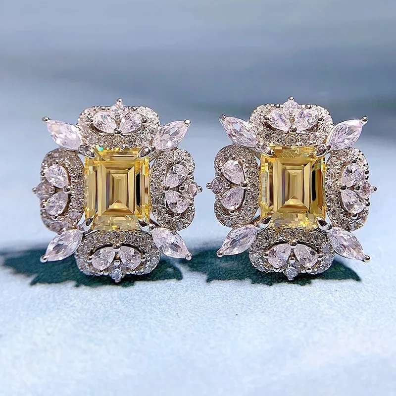 Купи S925 Silver Yellow Diamond Pink Diamond 7*9mm Stud Earrings Emerald Cut Full Diamond Hao Inlaid Butterfly Earrings за 2,084 рублей в магазине AliExpress