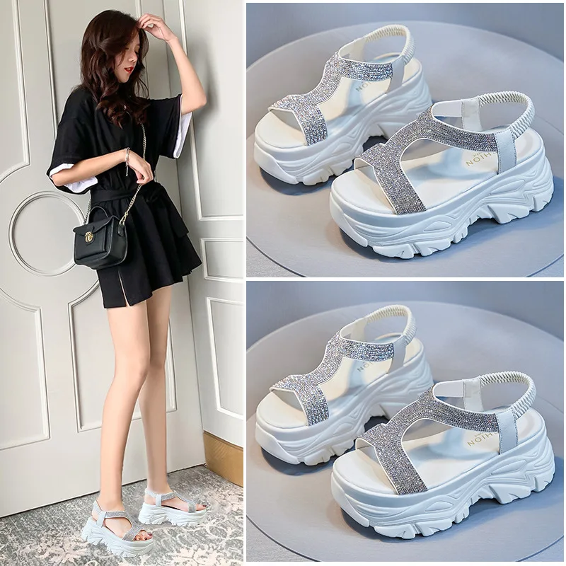 

Женские сандалии, Новинка лета 2022, блестящие сандалии на платформе, повседневная обувь