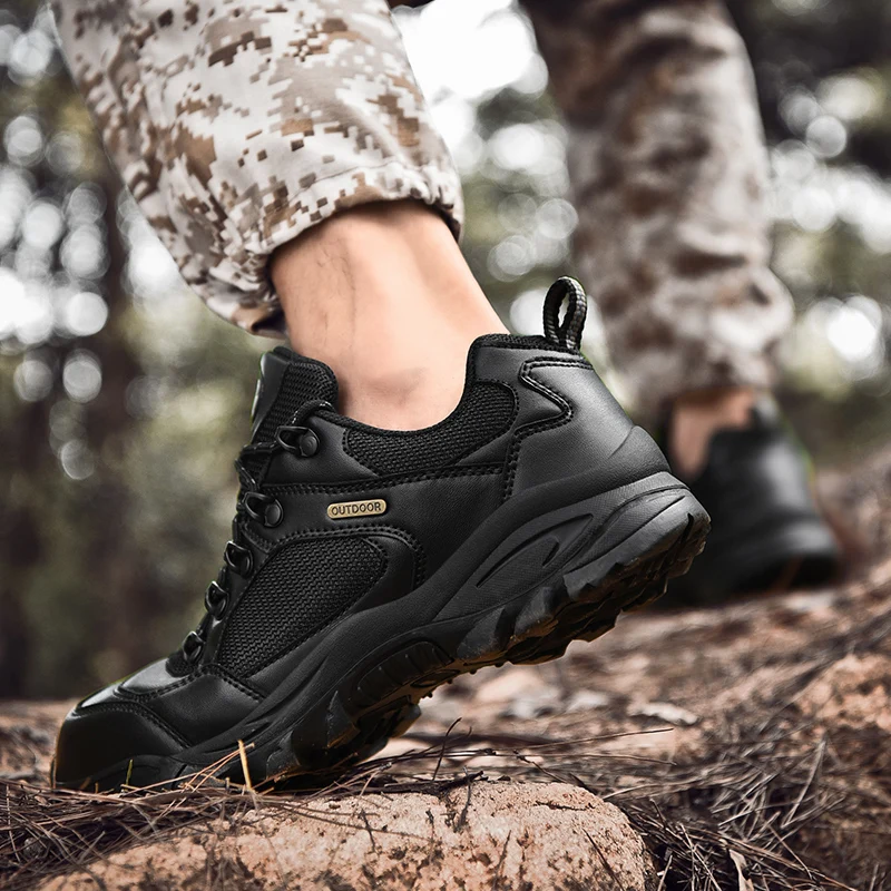 HIKEUP Men Hiking Shoes Male Trekking Mountain Sport Waterproof Climbing Outdoor Men Leather Sneakers Plus Size