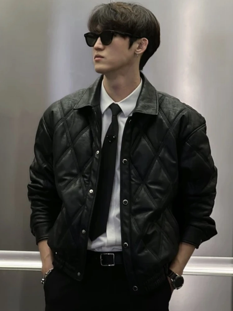 Кожаное пальто в стиле ретро мужская стеганая куртка новое высококачественное