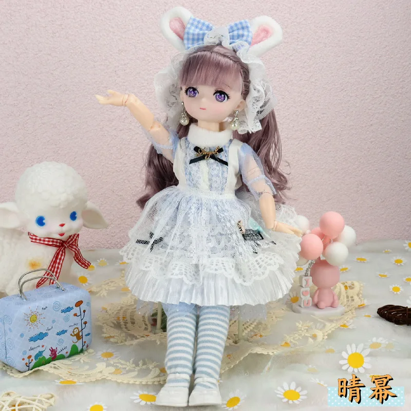 

New 30cm BJD Cute Doll 22 Joint Movable 6 Points Two-dimensional Girl 3D Comic Face Doll Girl Birthday Gift Children DIY Toys