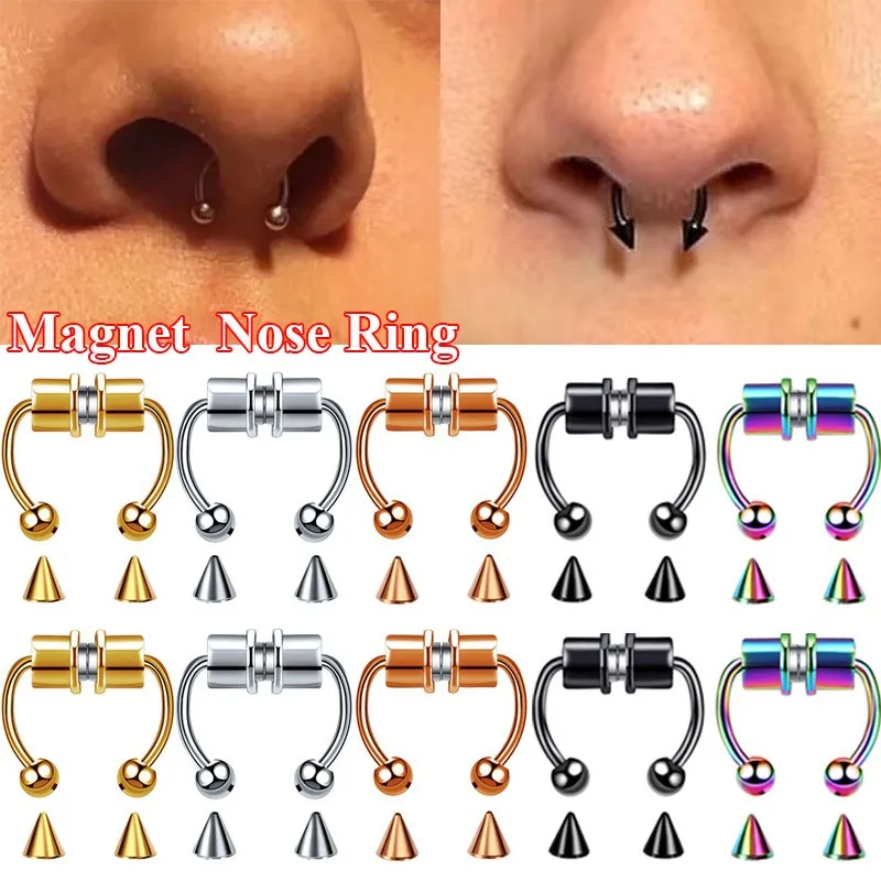 

Magnet Fake Piercing Nose Ring Stainless Steel Fake Septum Piercing Nose Clip Fashion Punk Body Jewelry for Women Men Girl Gift