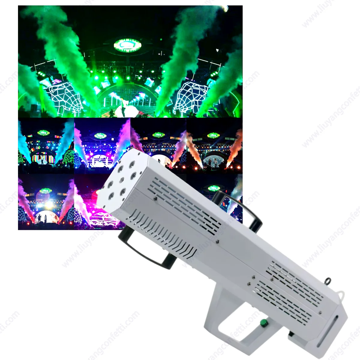 Фото Ручной держатель Портативный ночной клуб Dmx Disco Dj Party Smoke Gun Shooter Led Лазерные противотуманные фары Спрей для запотевания RGB Smoke Co2 Jet Machine №1