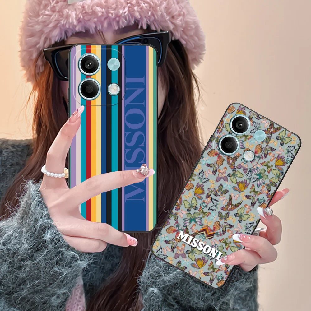 Striped M-MISSONI-S Phone Case for Xiaomi Redmi Note 13 12 11 10 9 8 7 6 S A Pro Lite Plus 5G Black Cover Cellphones Smartphone