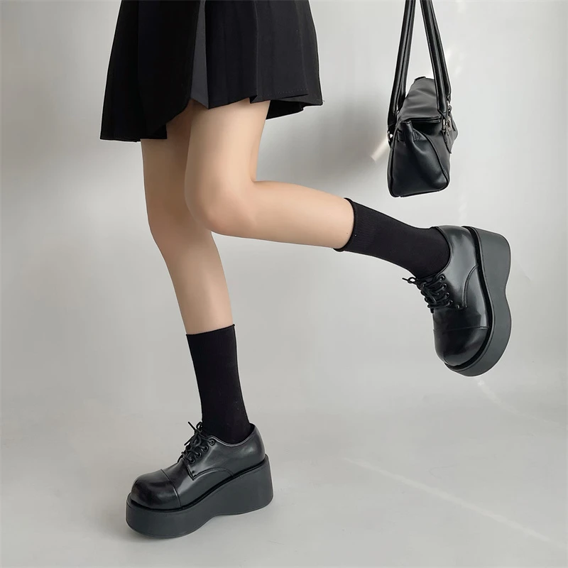 Женские туфли в японском стиле Харадзюку мягкие на платформе ретро танкетке с