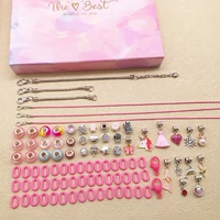 pink theme fashion diy charm bracelet necklaces jewelry making kit with box for girl women valentines birthday christmas gift