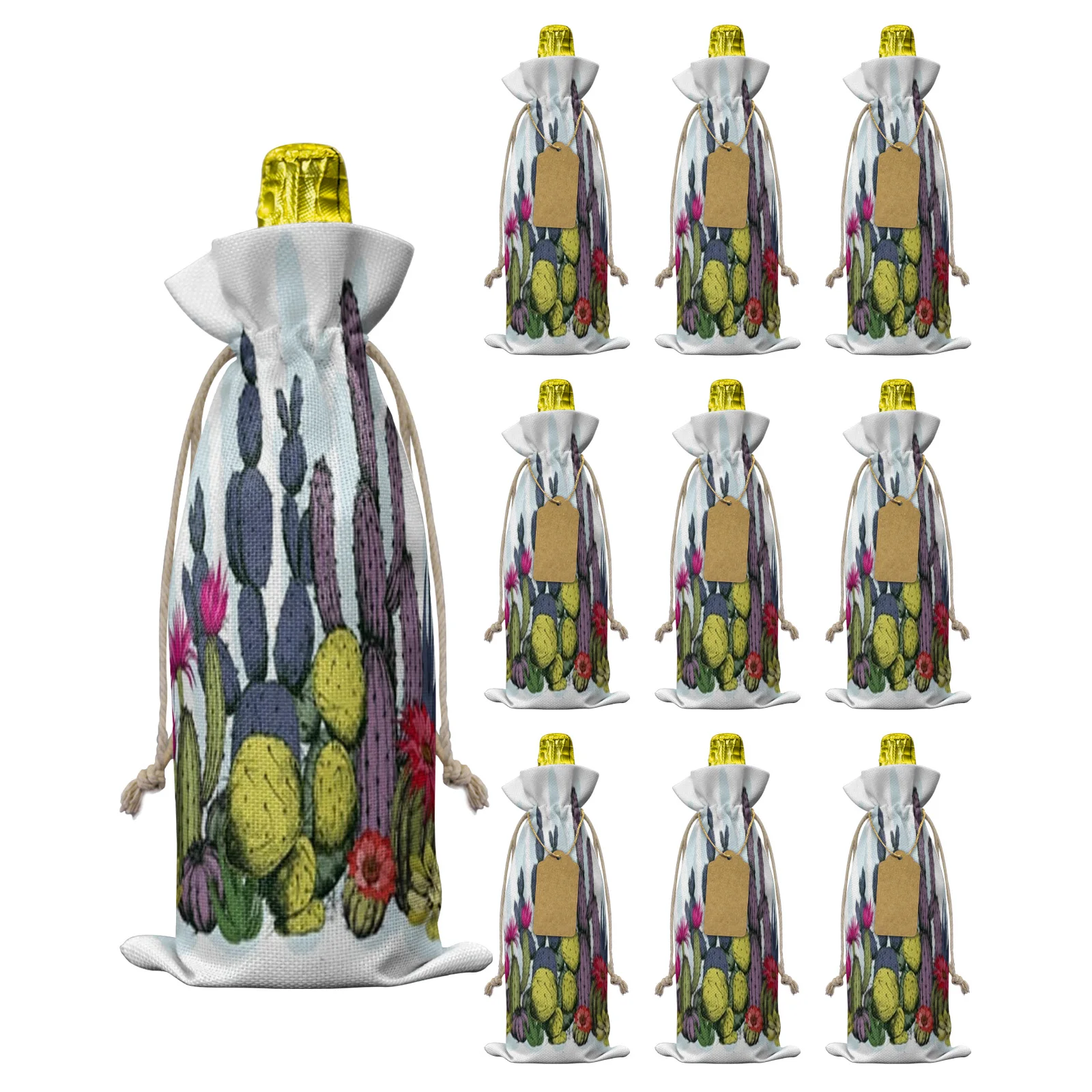 

10 шт., чехлы для бутылок с кактусами и цветами