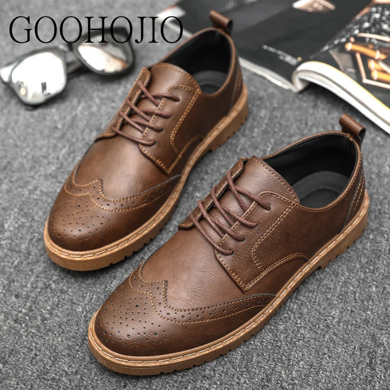 

New Spring Autumn Man Casual Shoes Lace Up Non-slip Hard-Wearing Outdoor Work Simple All-match Fashion PU Leather Hiking Shoes