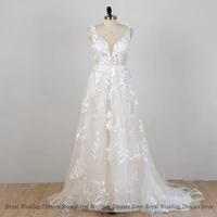 exquisite ivory a line wedding dresses handmade flower sleevelessv neck lace floor length print high quality gowns robe de ma