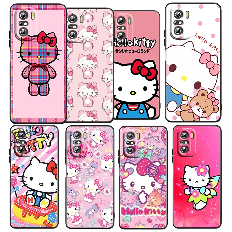 

Cartoon Hello Kitty Gift For Xiaomi Redmi K50 K40 Gaming K30 K20 Pro 5G 10X 9T 9C 9A TPU Soft Black Phone Case Fundas Coque Capa