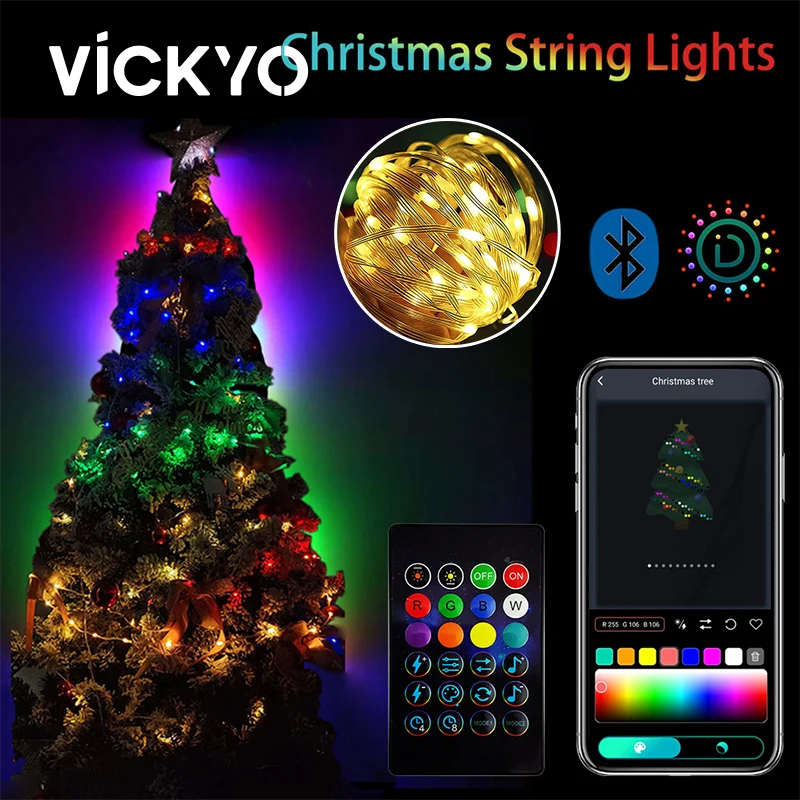 

VICKYO 5M/10M USB Bluetooth LED Light String Mobile Phone APP Control Music Christmas Waterproof RGB Outdoor Light String 6W