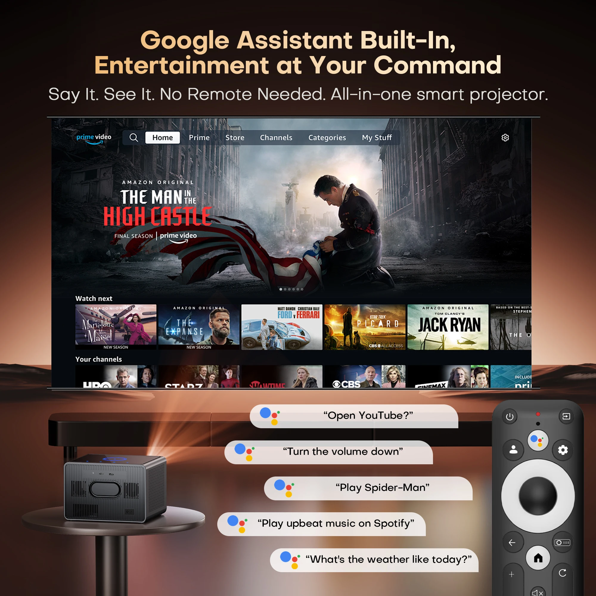 Фото Проектор XIWBSY 64 ГБ Google TV 4000 ANSI люмен, для просмотра фильмов без подключения к интернету, 4K HD видеопроектор, Android 14.0, герметичный оптический проектор №3