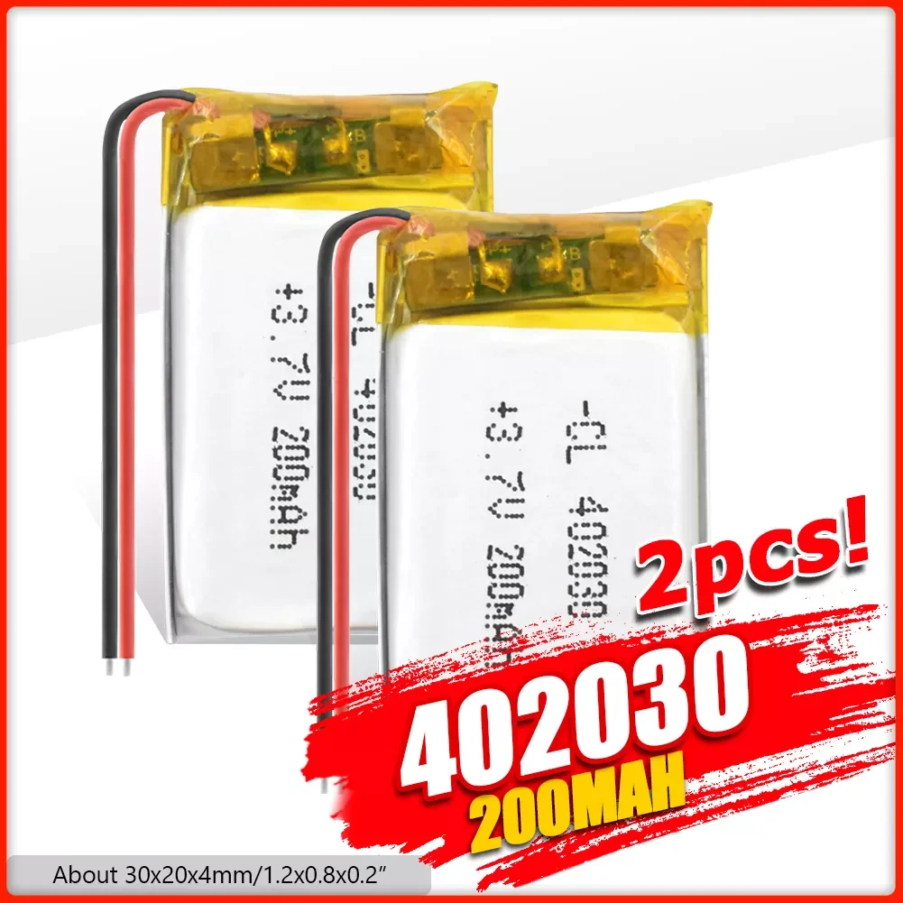 

2023NEW 402030 3.7v 200mAh li-ion Lipo cells Lithium Li-Po Polymer Rechargeable Battery For Bluetooth GPS MP3 MP4 Recorder