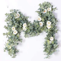 artificial eucalyptus wreath and white rose green leaf wedding background table wall decoration