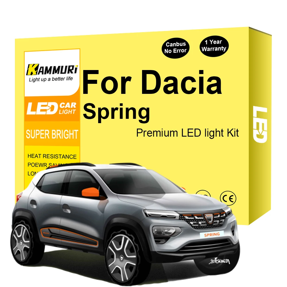 

KAMMURI 7Pcs Canbus LED Interior Light Kit For Dacia Spring 2020 2021 2022 Accessories Map Dome Trunk Car Lighting Bulb No Error