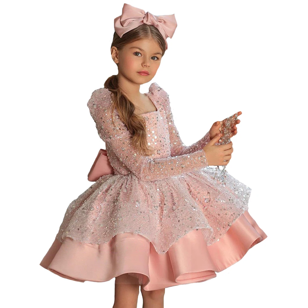 

Flower Girl Dresses For Weddings Luxury Kids Evening Pageant Ball Gowns Long Sleeve First Communion Dresses For Girls Party Gown