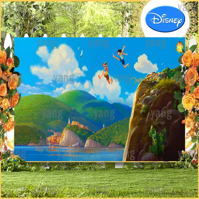 Disney Cartoon Mountain Luca Summer Photography Background Backdrop Children Boy Birthday Party Decoration Photo Customize Wall