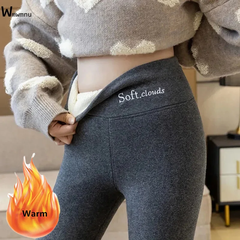 

Winter Women's Thicken Lambwool Leggings Fleece Lined Ankle-length Pants Casual Warm Leggings Trousers Hight Waist Pantalon New