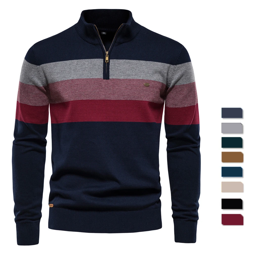 Свитер AIOPESON осенне-зимний свитер с полувысоким воротником полосатый