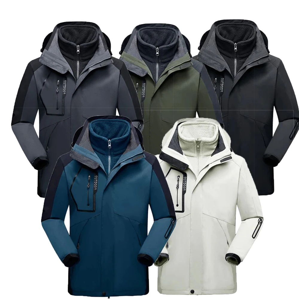 

Men's Skiwear Warm Winter Ski Hoodie Waterproof Windproof Set 3 in 1 Jacket Ski Snowboard Clothing
