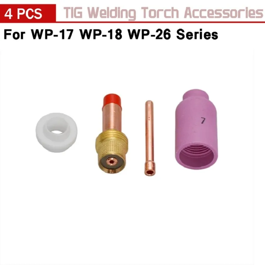 

4Pcs TIG Gas Lens KIT Size 3/32\" 45V26 10N24 54N15 Fit Welding Torch WP17 18 26 42x25mm Nozzle Kit Welding Accessories