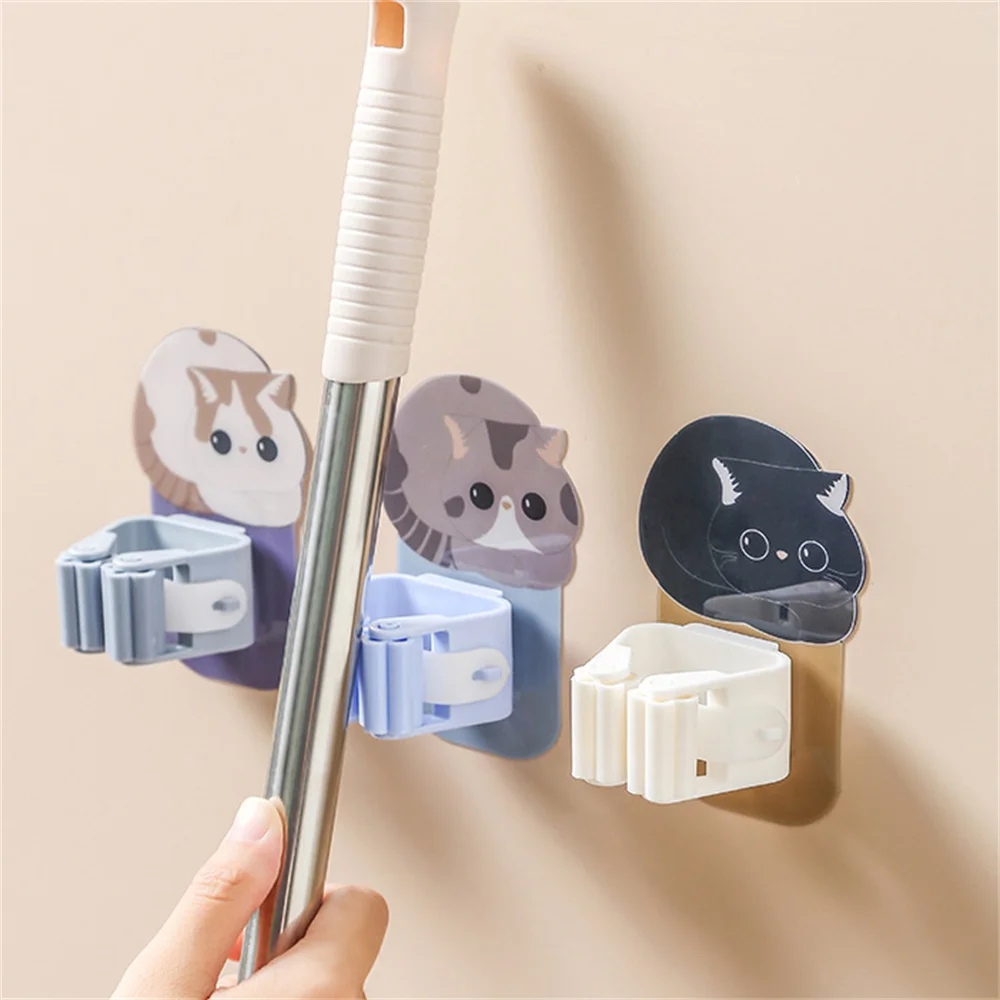 

Bathroom Mop Storage Rack Mop Hook Mop Clip Broom Holder Punch-free Self-adhesive Wall-mounted Kitchen Organizer Tool