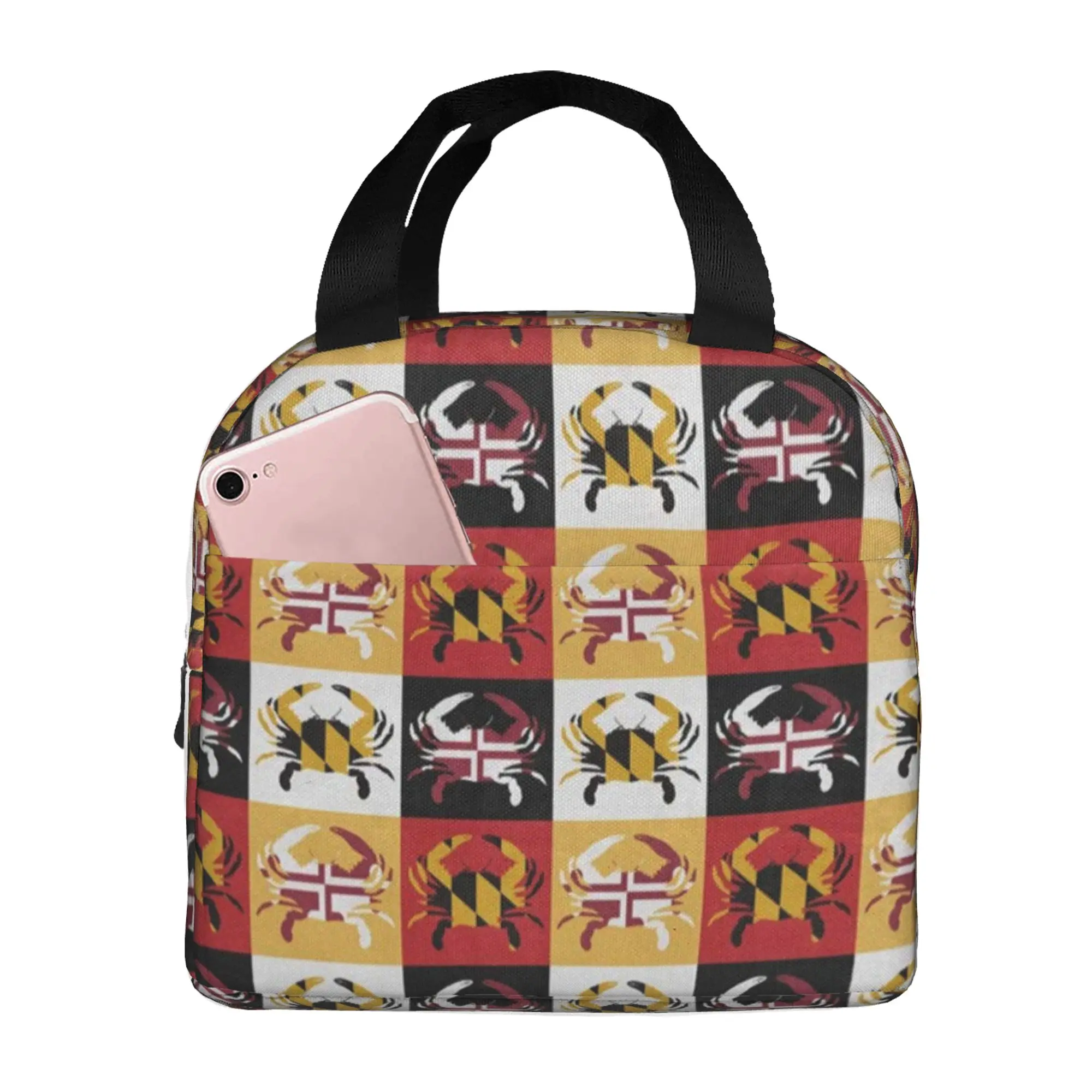 

Blue Crab Art Design Lunch Bag for Women Large Reusable Insulated Lunch Box for Work, Adult Foldable Tote for Office